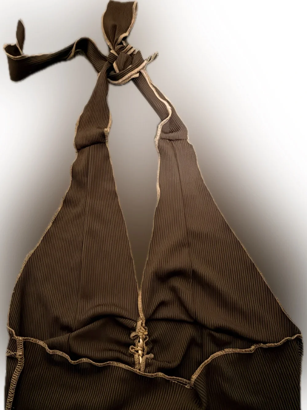 Brown Halter-Style Women's Shoulder Bag with Contrast Stitching - Picture 6 of 6